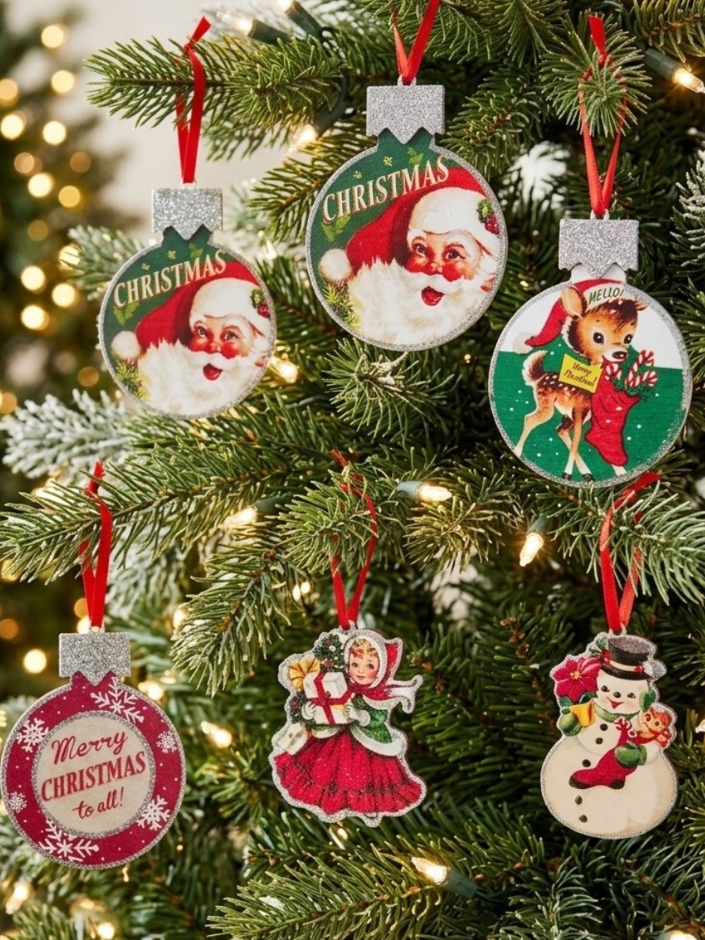 Vintage looking tree ornaments. Reindeer. Snowman.⛄️ 
New retail $6.99
Set of 6